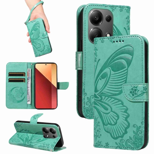 

For Xiaomi Redmi Note 13 Pro 4G Swallowtail Butterfly Embossed Leather Phone Case(Green)