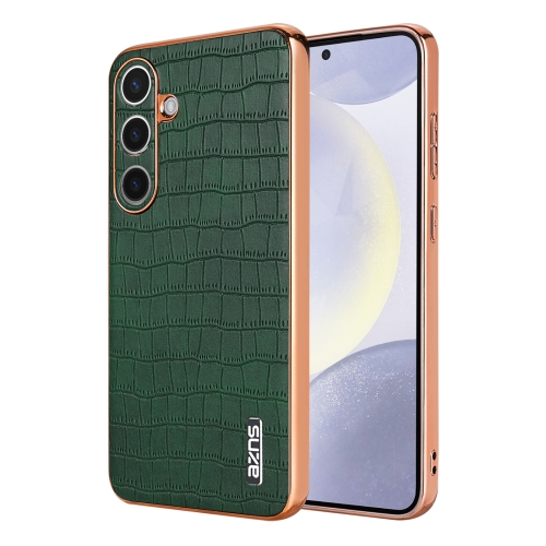 

For Samsung Galaxy S24 5G AZNS Electroplated Frame Crocodile Texture Full Coverage Phone Case(Green)