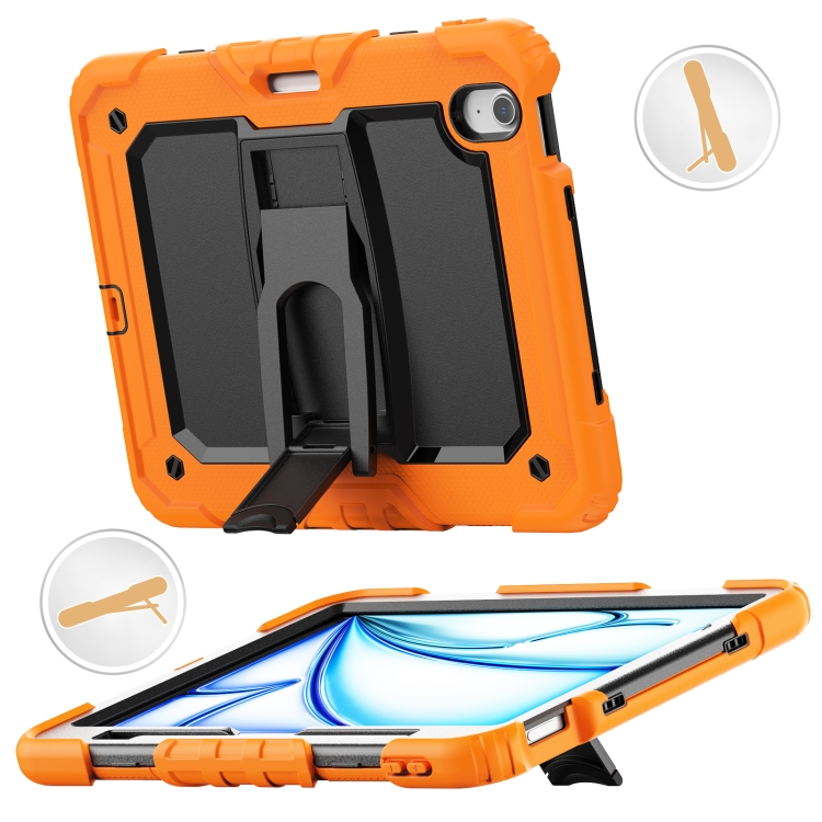 

For iPad Air 11 2024 Silicone Hydric PC Tablet Case with Shoulder Strap & Holder(Orange)