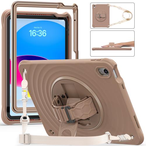 

For iPad 10th Gen 10.9 2022 Rotation Holder Silicone Hybrid PC Tablet Case(Light Coffee)