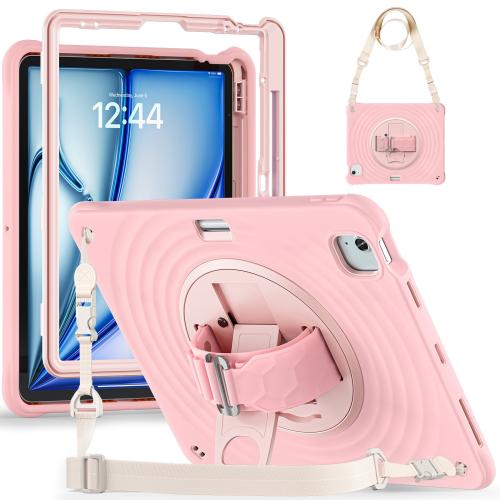 

For iPad Air 13 2024 / Pro 12.9 2022 Rotation Holder Silicone Hybrid PC Tablet Case(Pink)