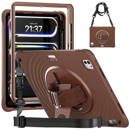 

For iPad Pro 13 2024 Rotation Holder Silicone Hybrid PC Tablet Case(Chocolate)