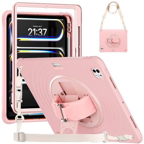 

For iPad Pro 13 2024 Rotation Holder Silicone Hybrid PC Tablet Case(Pink)