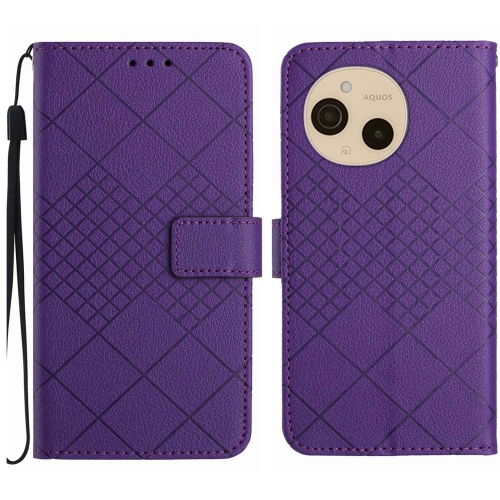 

For Sharp Aquos sense9 Rhombic Grid Texture Leather Phone Case(Purple)