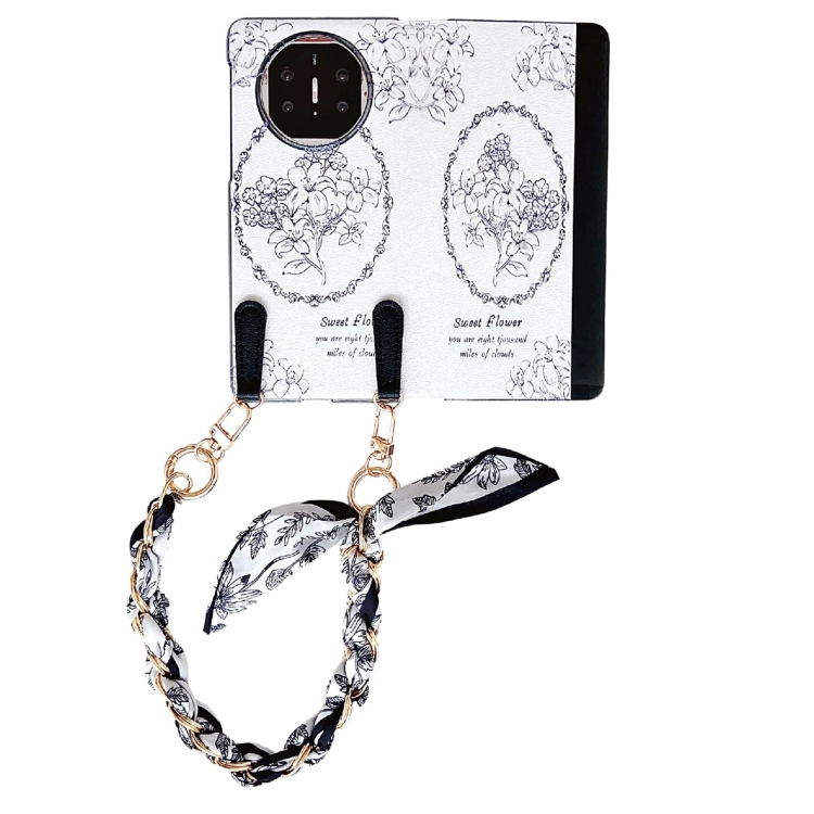 

For Huawei Mate X5 / X2 Sketching Flowers Flip Leather Phone Case with Bracelet(Black)