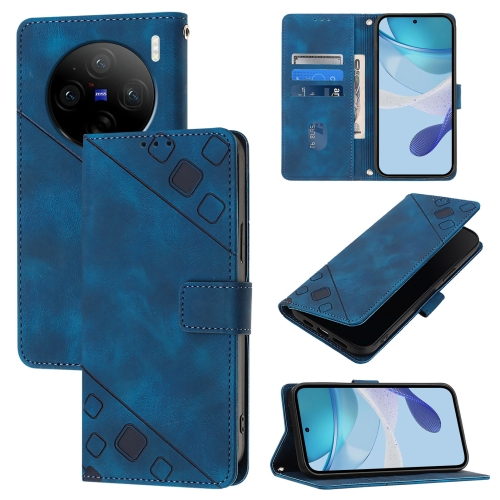 

For vivo X100 Pro Skin Feel Embossed Leather Phone Case(Blue)