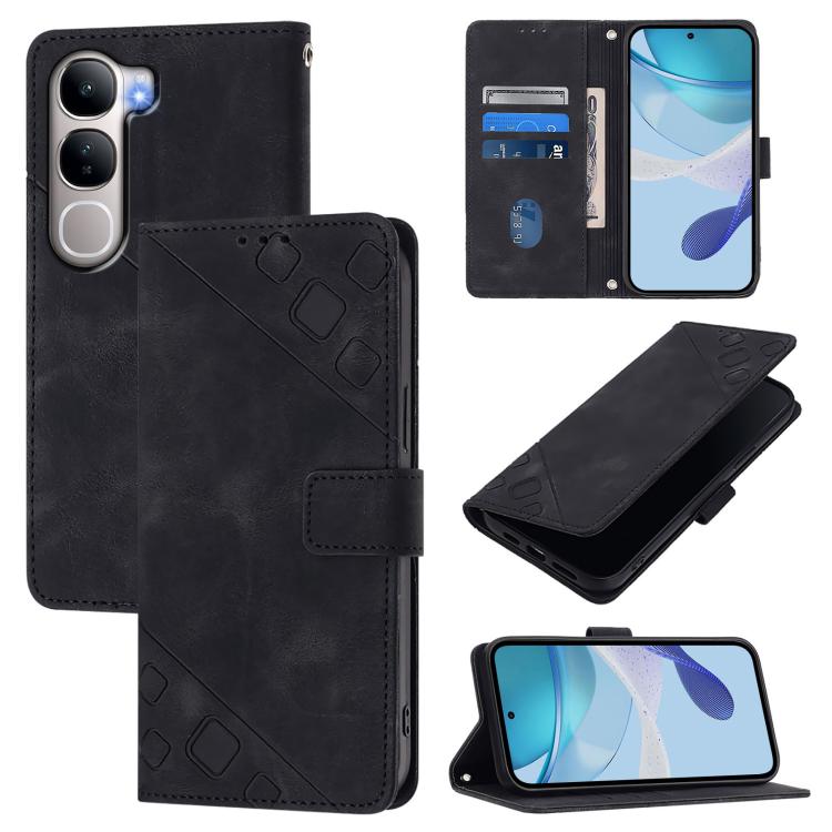 

For vivo Y31 5G Global Skin Feel Embossed Leather Phone Case(Black)