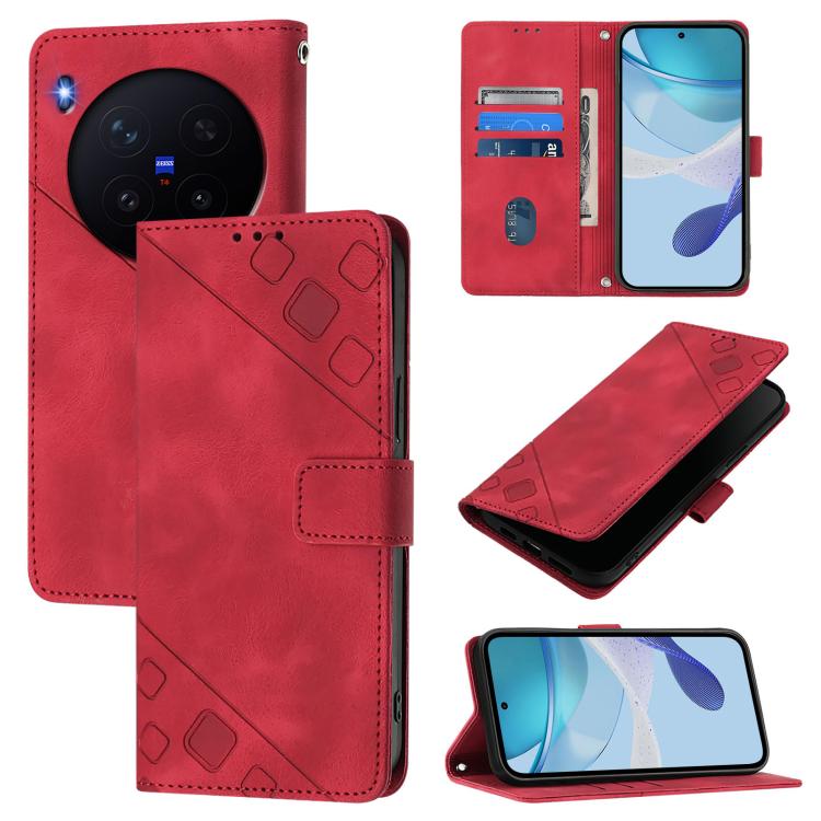 

For vivo X300 Skin Feel Embossed Leather Phone Case(Red)