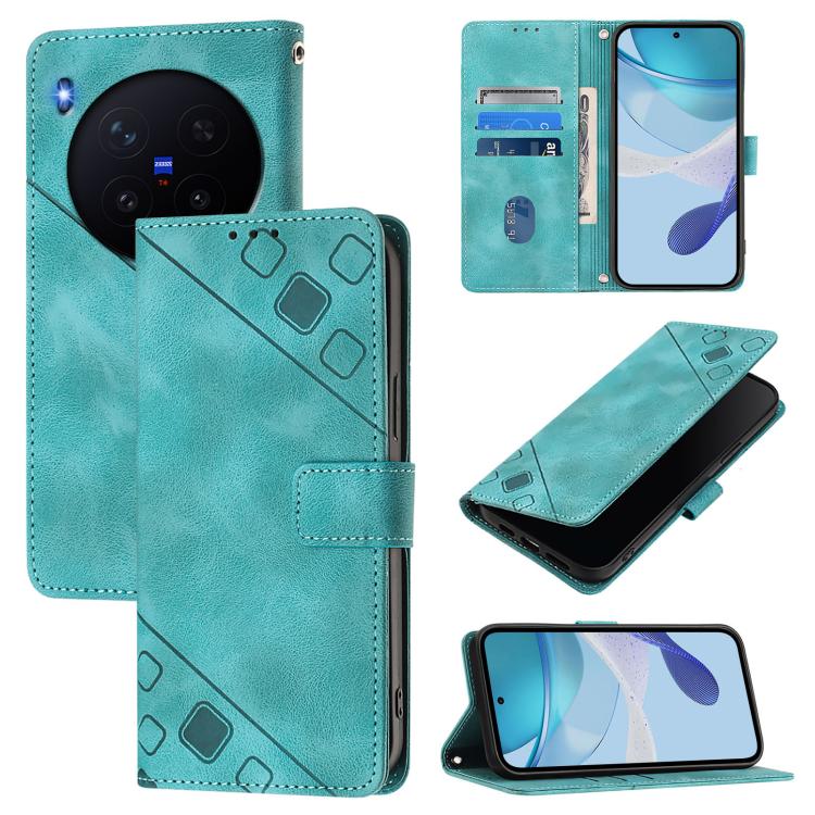 

For vivo X300 Skin Feel Embossed Leather Phone Case(Green)