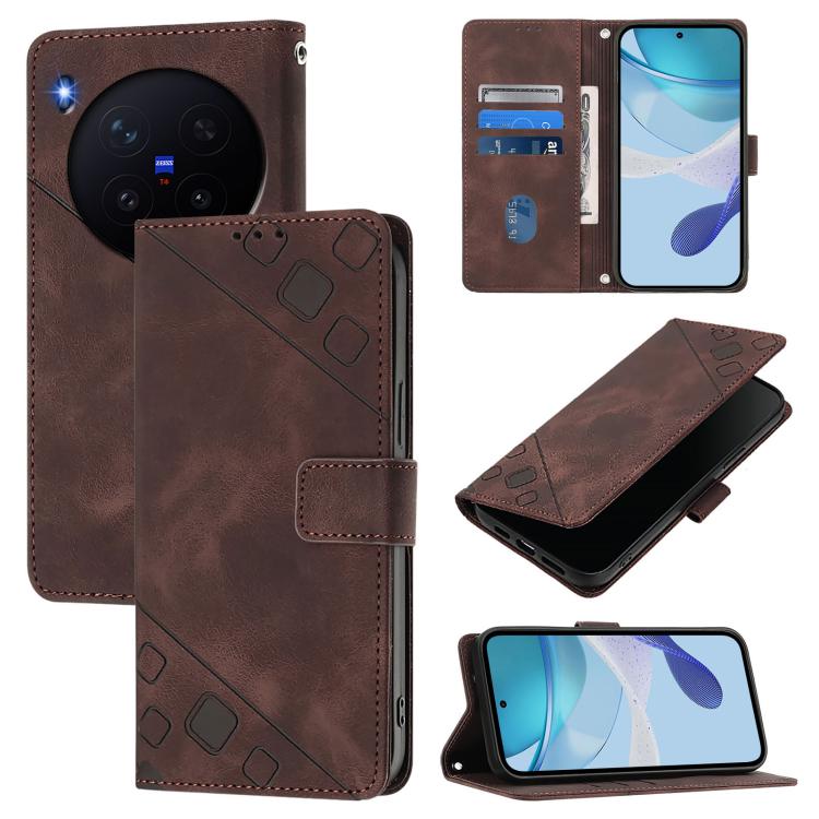 

For vivo X300 Skin Feel Embossed Leather Phone Case(Brown)