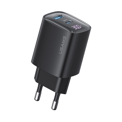 

USAMS CC229 30W USB+USB-C / Type-C Dual Port GaN Digital Display Charger, Specifications: EU Plug(Black)