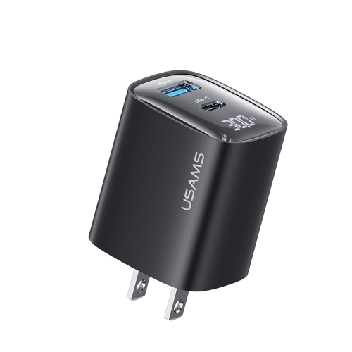 

USAMS CC230 30W USB+USB-C / Type-C Dual Port GaN Digital Display Charger, Specifications: US Plug(Black)