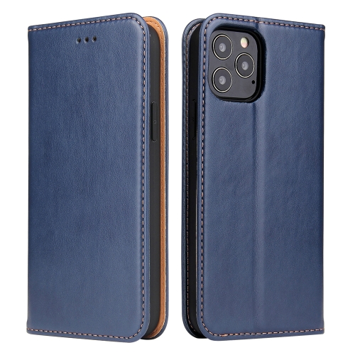 For iPhone 12 Pro Max Fierre Shann PU Genuine Leather Texture Horizontal Flip Leather Case with Holder & Card Slots & Wallet(Blue)