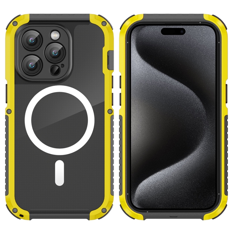 

For iPhone 15 Pro MagSafe Shockproof Metal Phone Case(Yellow)