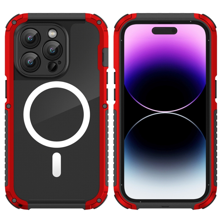 

For iPhone 14 Pro MagSafe Shockproof Metal Phone Case(Red)