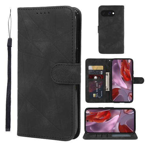 

For Google Pixel 9a Skin Feel Geometric Lines Leather Phone Case(Black)