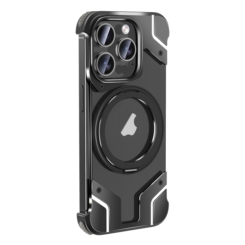 For iPhone 15 Pro Max Borderless MagSafe Rotating Holder Transparent Phone(Black)