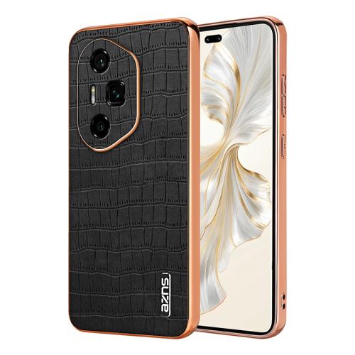 

For Honor 300 Ultra AZNS Electroplated Frame Crocodile Texture Full Coverage Phone Case(Black)