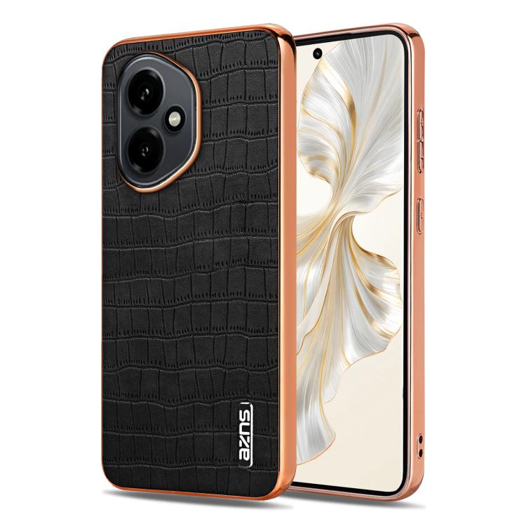 

For Honor 400 Global 156.5mm AZNS Electroplated Frame Crocodile Texture Full Coverage Phone Case(Black)