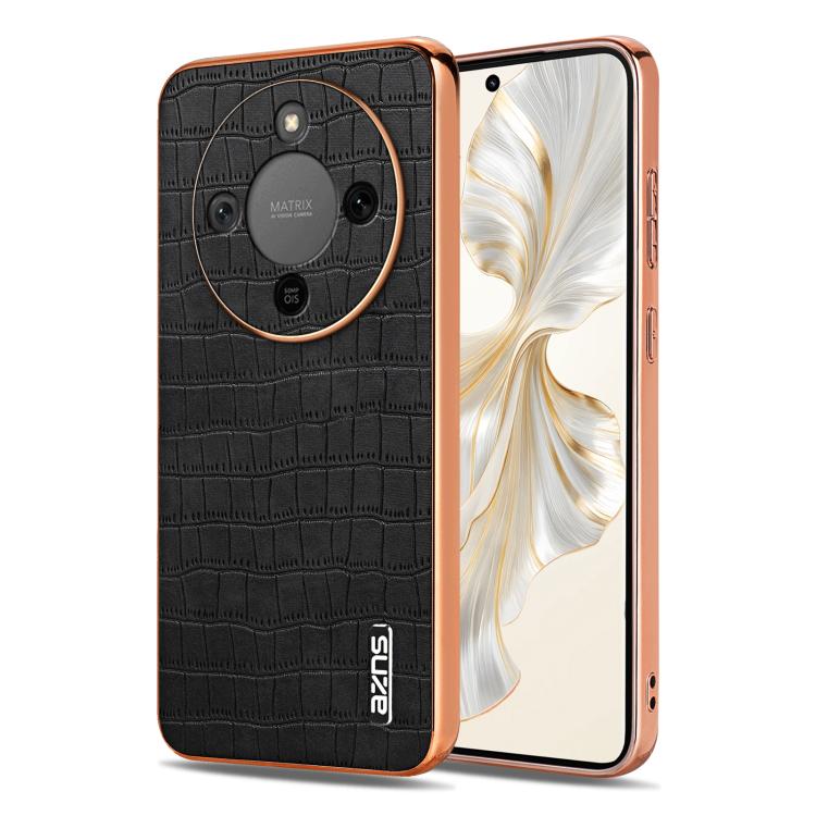 

For Honor X70 5G AZNS Electroplated Frame Crocodile Texture Full Coverage Phone Case(Black)