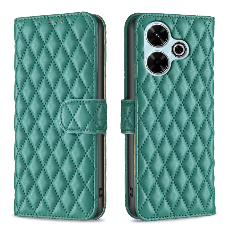 

For Xiaomi Poco M6 4G / Redmi 13 4G Diamond Lattice Wallet Flip Leather Phone Case(Green)