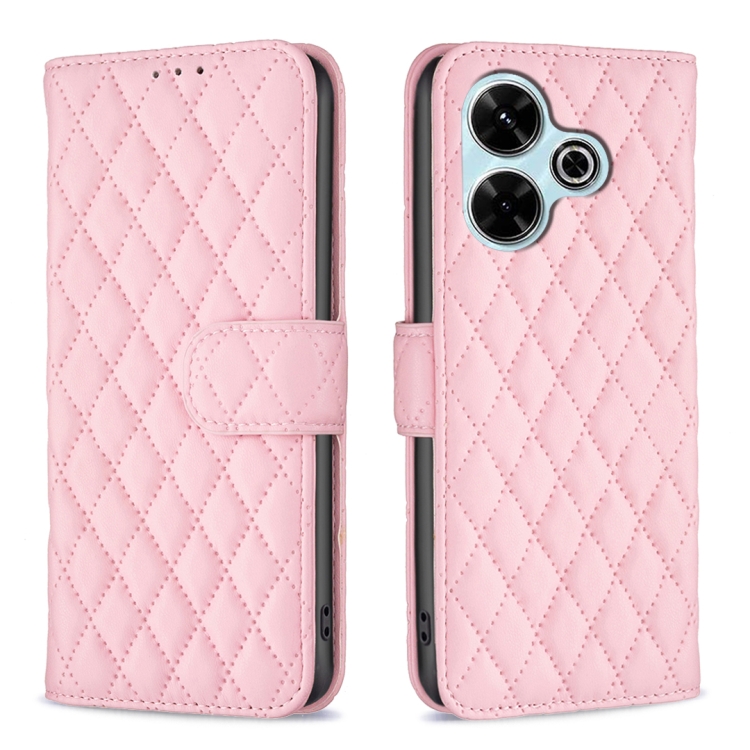 

For Xiaomi Poco M6 4G / Redmi 13 4G Diamond Lattice Wallet Flip Leather Phone Case(Pink)
