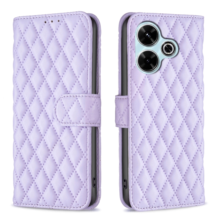 

For Xiaomi Poco M6 4G / Redmi 13 4G Diamond Lattice Wallet Flip Leather Phone Case(Purple)