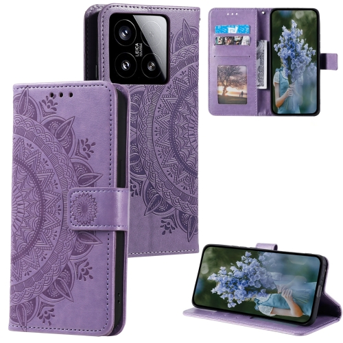 

For Xiaomi 15 Totem Flower Embossed Leather Phone Case with Lanyard(Purple)