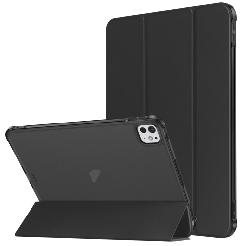 

For iPad Pro 11 2024 Tri-fold Holder TPU Cover Frosted Leather Smart Tablet Case withh Pen Slot(Black)
