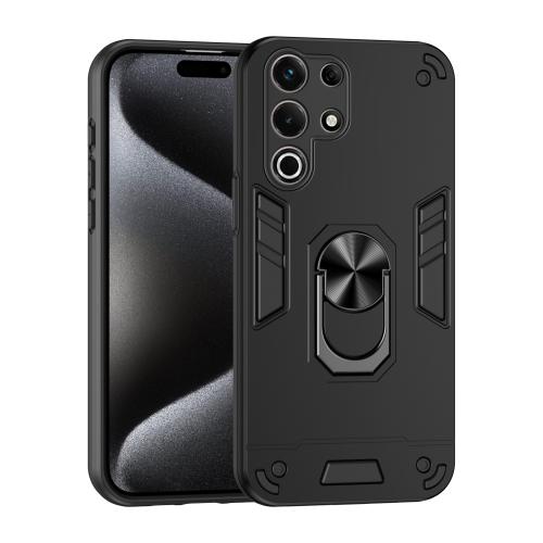 

For itel S25 Ultra Shockproof Metal Ring Holder Phone Case(Black)