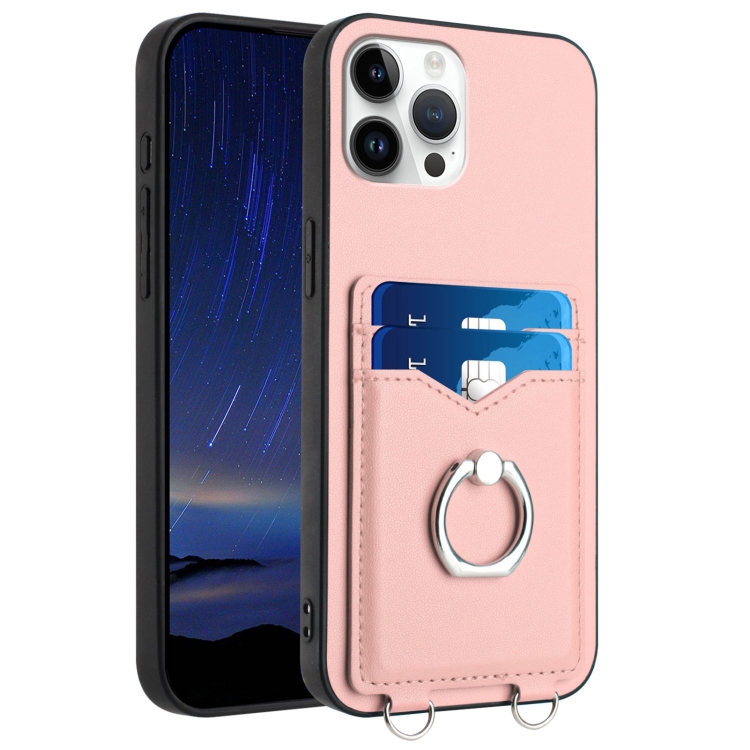 

For iPhone 12 Pro Max R20 Ring Card Holder Phone Case(Pink)