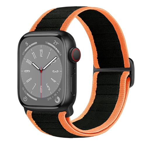 

For Apple Watch SE 2023 44mm Nylon Elastic Buckle Watch Band(Black Orange)