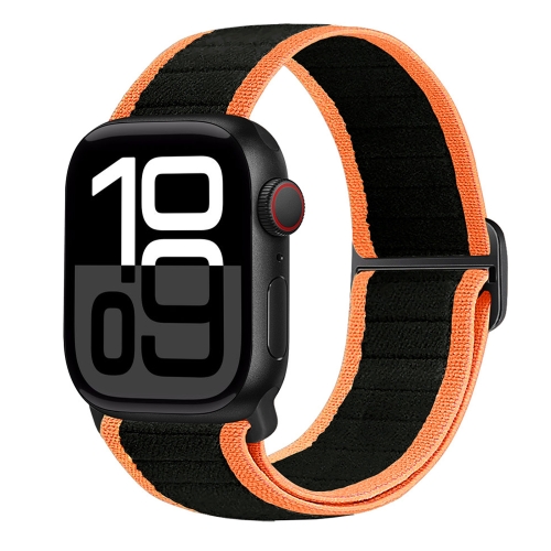 

For Apple Watch Series 10 46mm Nylon Elastic Buckle Watch Band(Black Orange)