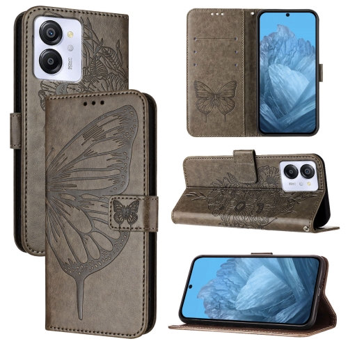 

For Blackview Color 8 Embossed Butterfly Leather Phone Case(Grey)