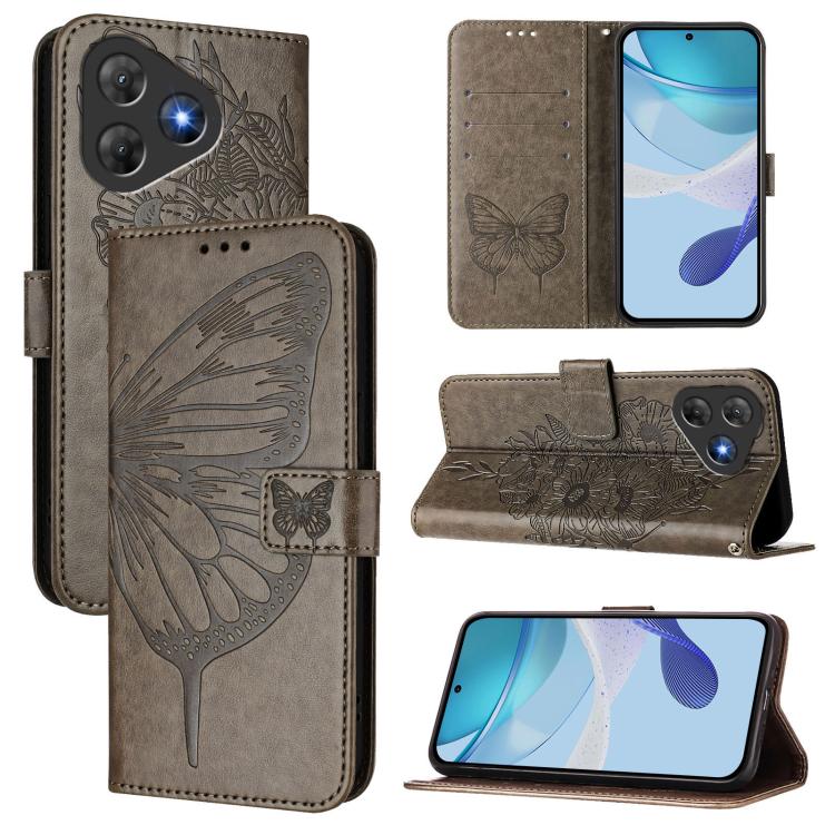

For Blackview Oscal Flat 2 / 2C Embossed Butterfly Leather Phone Case(Grey)