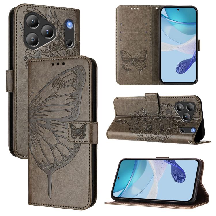 

For Blackview Wave 7C Embossed Butterfly Leather Phone Case(Grey)
