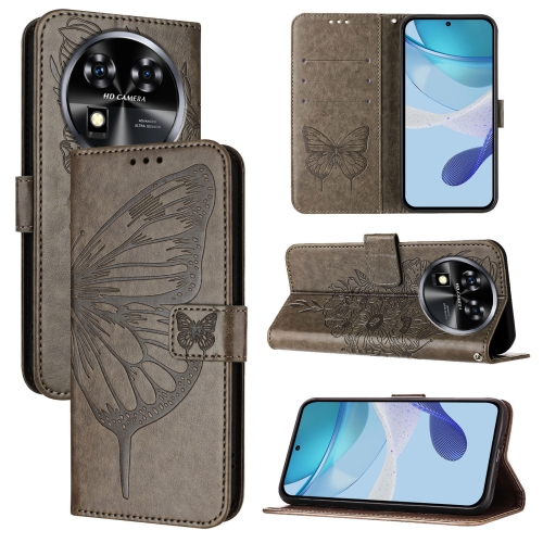 

For Oukitel C37 Embossed Butterfly Leather Phone Case(Grey)