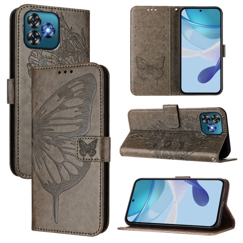 

For Oukitel C53 Embossed Butterfly Leather Phone Case(Grey)