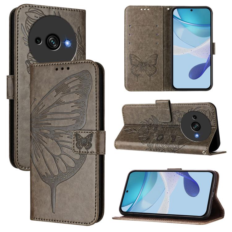 

For Oukitel C59 / C59 Pro Embossed Butterfly Leather Phone Case(Grey)
