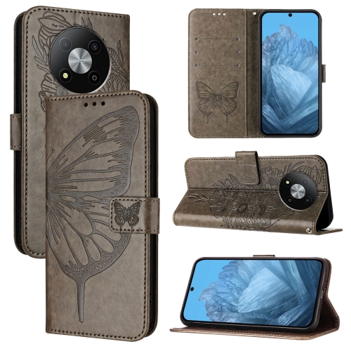 

For ZTE Blade A73 5G Embossed Butterfly Leather Phone Case(Grey)