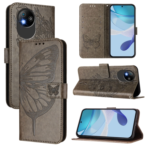 

For ZTE Blade A35 Lite / A35 Core Embossed Butterfly Leather Phone Case(Grey)