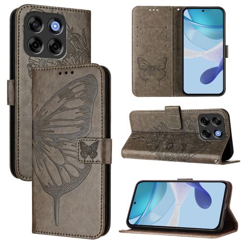 

For ZTE Blade V70 Vita / V70 Design Embossed Butterfly Leather Phone Case(Grey)