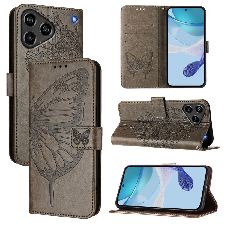 

For ZTE Blade A76 4G Embossed Butterfly Leather Phone Case(Grey)