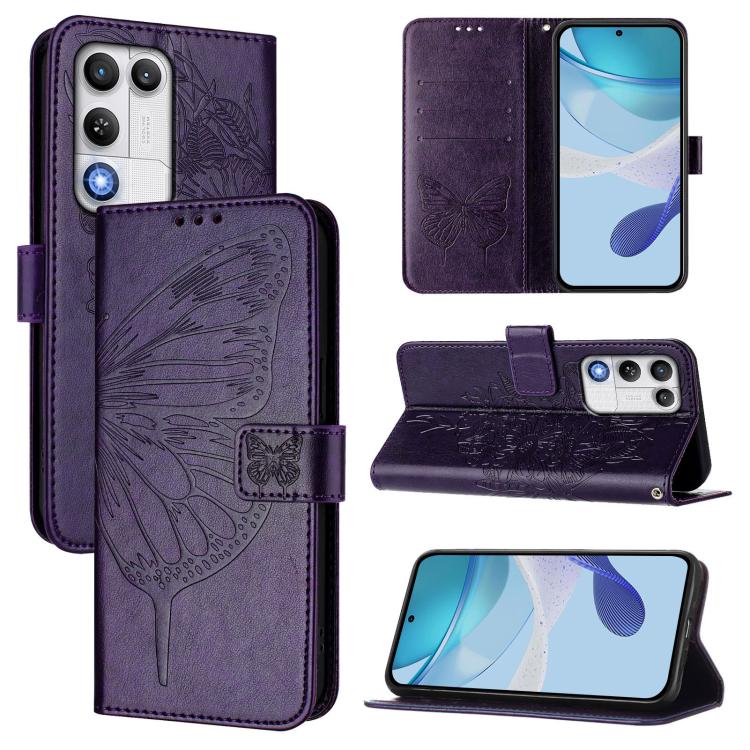 

For ZTE nubia RedMagic 11 Air Embossed Butterfly Leather Phone Case(Dark Purple)