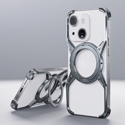 

For iPhone 13 / 14 / 15 Aluminum Alloy Frameless 360-Degree Rotating Phone Case(Grey)