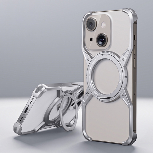 

For iPhone 13 / 14 / 15 Aluminum Alloy Frameless 360-Degree Rotating Phone Case(Silver)