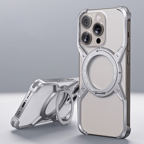 

For iPhone 16 Pro Aluminum Alloy Frameless 360-Degree Rotating Phone Case(Silver)