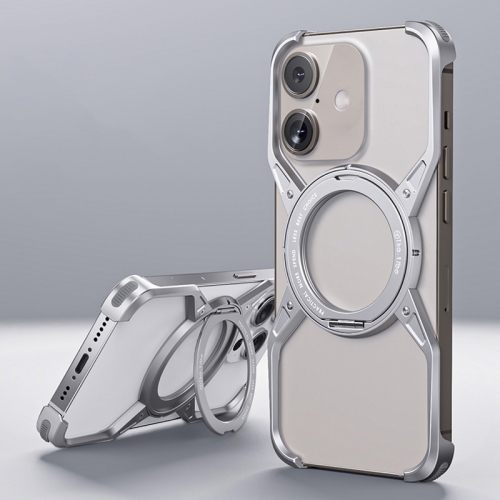 

For iPhone 16 Aluminum Alloy Frameless 360-Degree Rotating Phone Case(Silver)