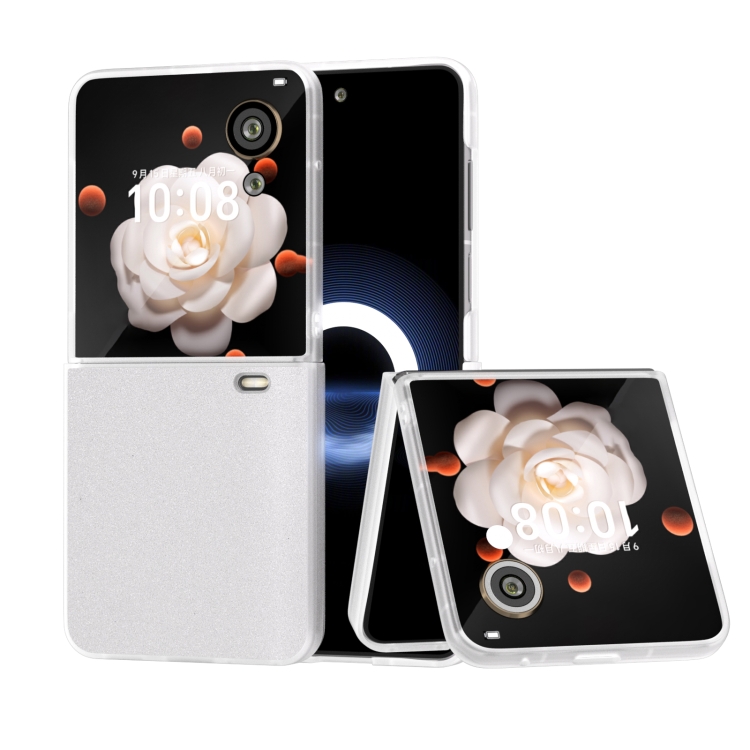 

For Honor Magic V Flip PC Frosted Transparent Gradient Glitter Powder Phone Case(White)