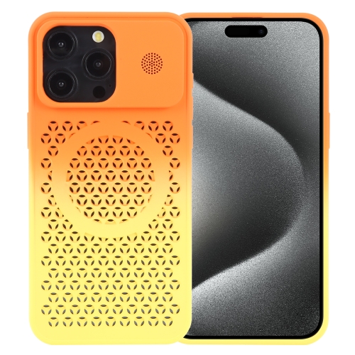 

For iPhone 15 Pro Gradient Color Honeycomb Aromatherapy MagSafe Phone Case(Orange Yellow)